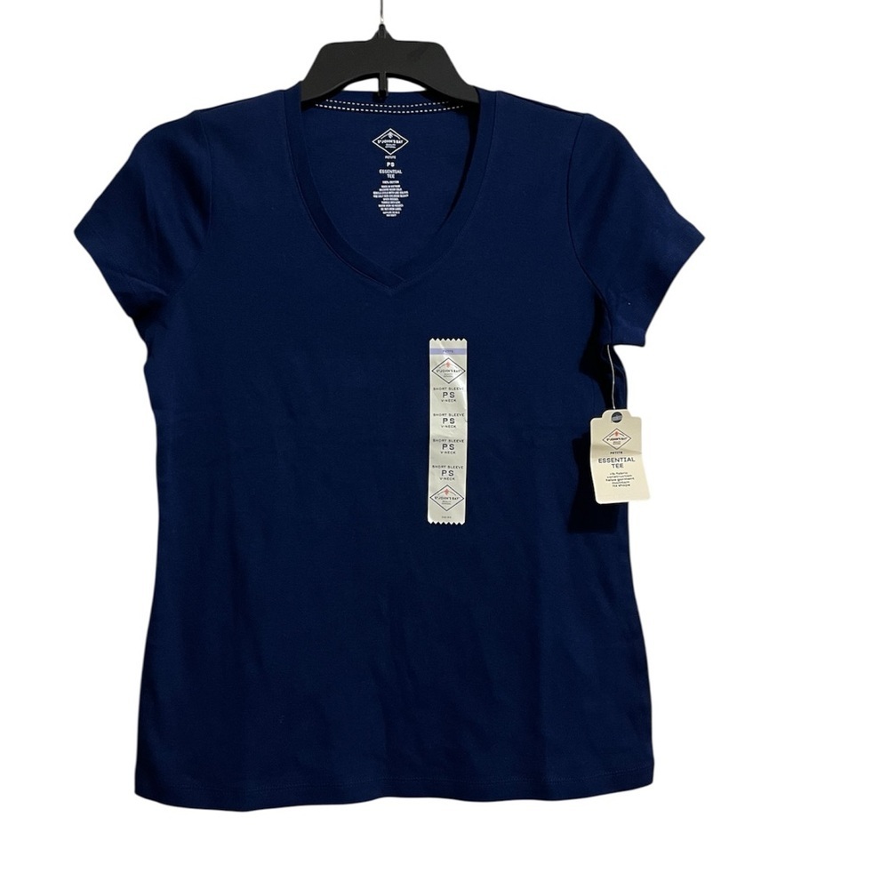 NWT St. John's Bay Essential Navy Blue  V-Neck Short Sleeve T-Shirt PETITE SMALL